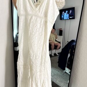 Altar'd State White Maxi Sundress with Cap Sleeves